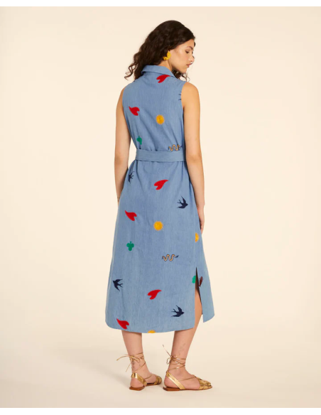 PEPALOVERS DENIM EMBROIDERY SHIRT DRESS -  111336