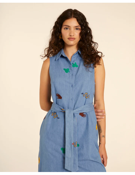 PEPALOVERS DENIM EMBROIDERY SHIRT DRESS -  111336