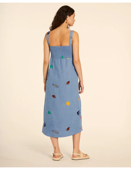 PEPALOVERS KNOTTED EMBROIDERY DENIM DRESS - 111337