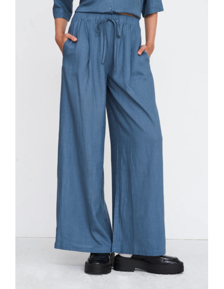 24Colours Blue Linen Pants - 25u-60904a