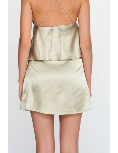 24Colours Green Satin Skirt - 25u-70798a