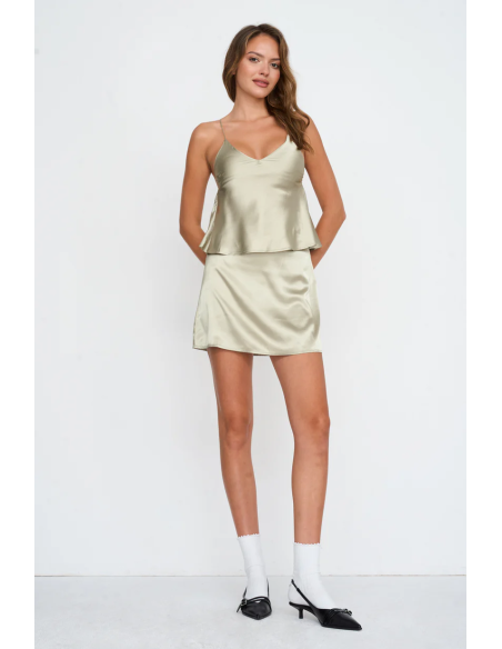 24Colours Green Satin Skirt - 25u-70798a