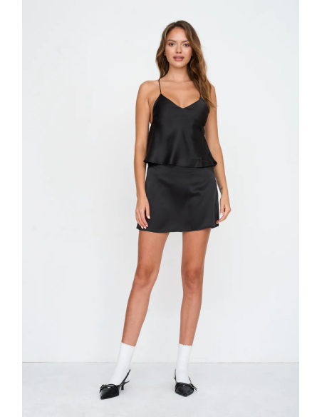 24Colours Black Satin Top - 25u-12381b