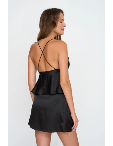 24Colours Black Satin Top - 25u-12381b