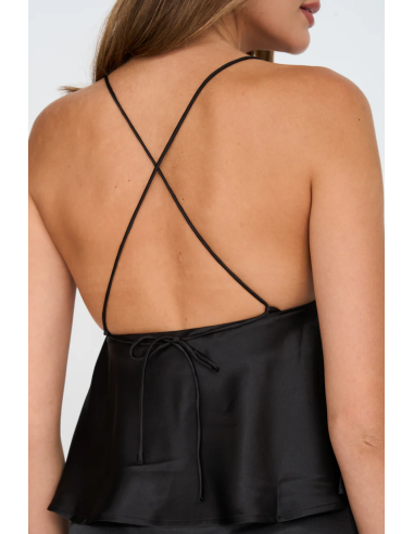 24Colours Black Satin Top - 25u-12381b