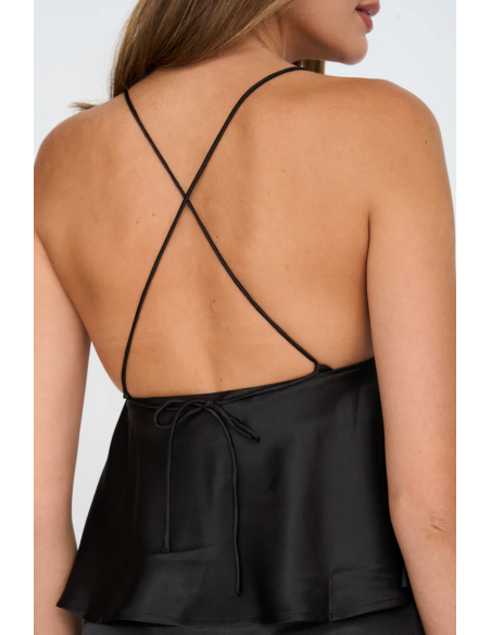 24Colours Black Satin Top - 25u-12381b