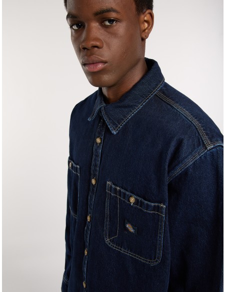 Dickies Shirt M Mechanic Long Sleeve Denim Dark Indigo - DK0A87PX0DD1