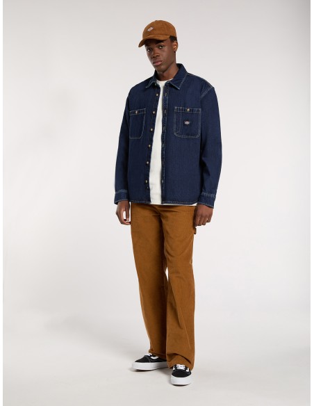 Dickies Shirt M Mechanic Long Sleeve Denim Dark Indigo - DK0A87PX0DD1