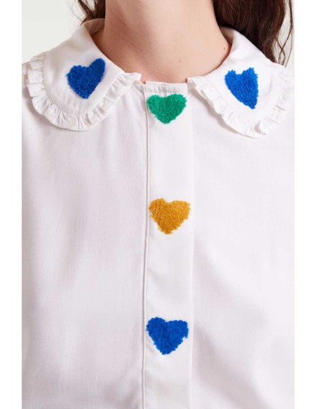 Compania Fantastica shirt White with heart embroidery - 53C/41030