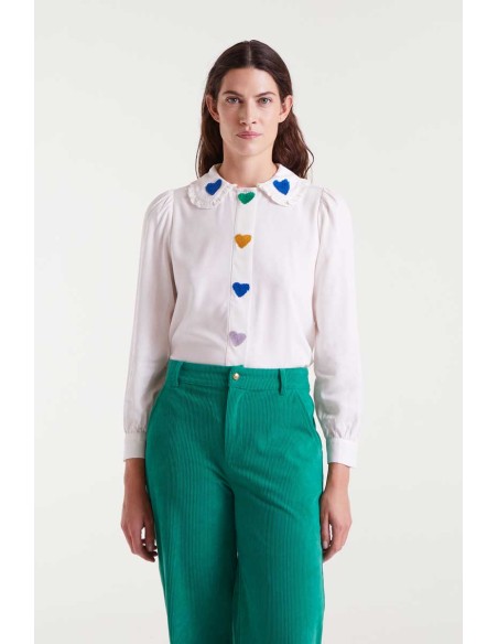 Compania Fantastica shirt White with heart embroidery - 53C/41030