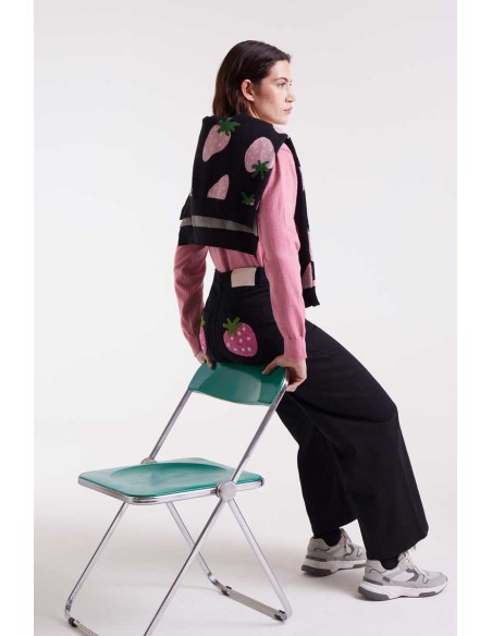 Compania Fantastica Denim Pants Black with strawberry embroidery - 53C/47001