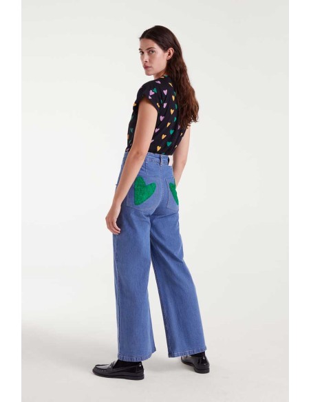 Compania Fantastica Denim Pants with heart embroidery -  53C/47002
