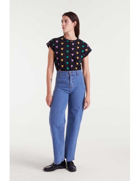 Compania Fantastica Denim Pants with heart embroidery -  53C/47002