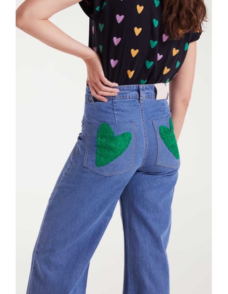 Compania Fantastica Denim Pants with heart embroidery -  53C/47002