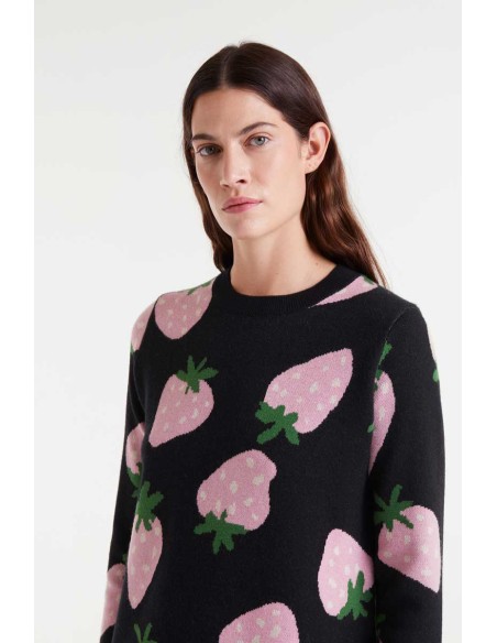 Compania Fantastica Dress Short jacquard knit with Morango print - 53C/10209