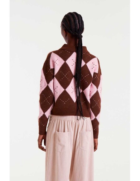 Compania Fantastica sweater Pink and brown diamond-stitch jacquard - 54C/10152