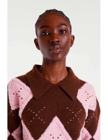 Compania Fantastica sweater Pink and brown diamond-stitch jacquard - 54C/10152