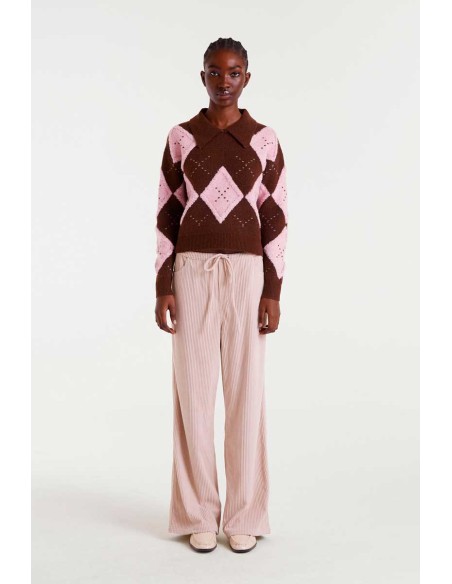 Compania Fantastica sweater Pink and brown diamond-stitch jacquard - 54C/10152