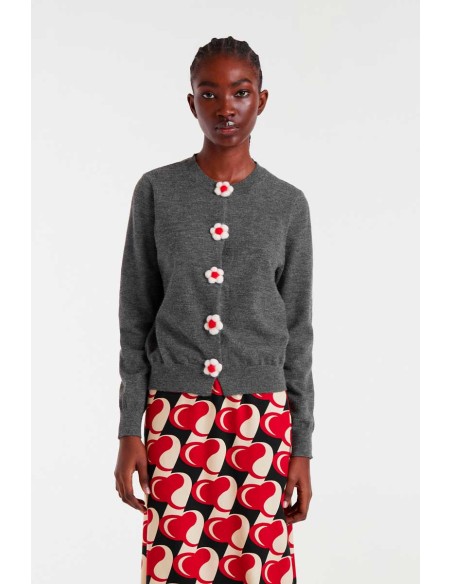 Compania Fantastica cardigan Fine knit with grey floral detail - 54C/10366