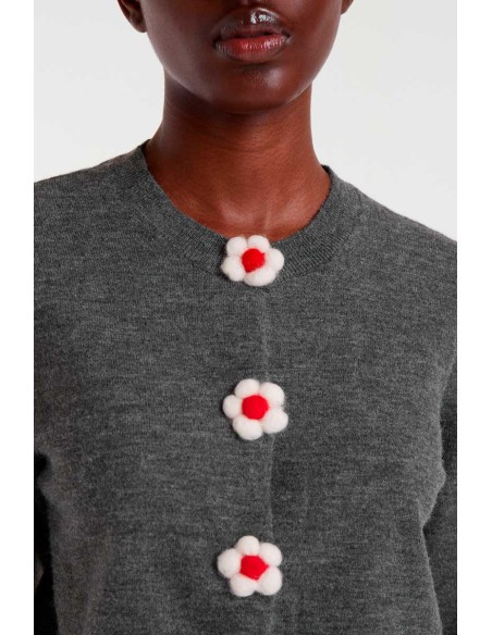 Compania Fantastica cardigan Fine knit with grey floral detail - 54C/10366
