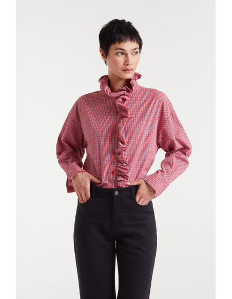 Compania Fantastica shirt 100% cotton with red gingham print - 54C/11112