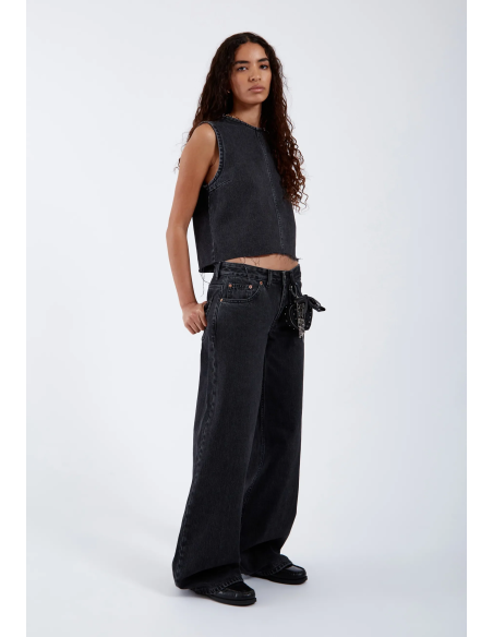 DR DENIM Pants W Rhue Low Wide Retro Black - 2510101 A58 254