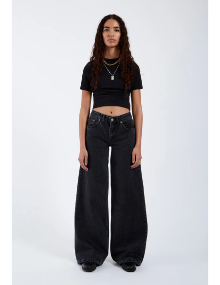 DR DENIM Pants W Rhue Low Wide Retro Black - 2510101 A58 254