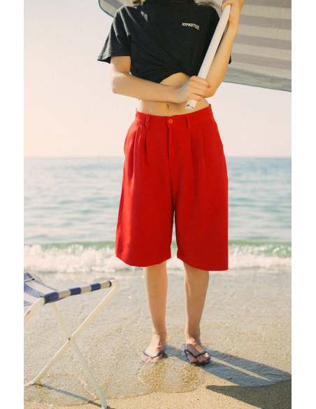 Kaotiko Wide Leg Pinzas Red Bermuda - AQ026-02-K002