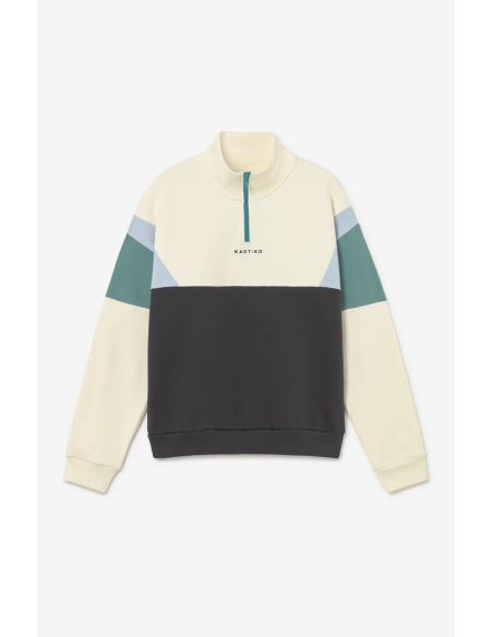 KAOTIKO CREW ARTHUR SWEATSHIRT IVORY/BLACK/NIAGARA - AT087-01-G002