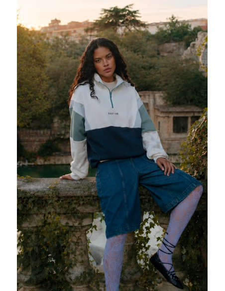 KAOTIKO CREW ARTHUR SWEATSHIRT IVORY/BLACK/NIAGARA - AT087-01-G002