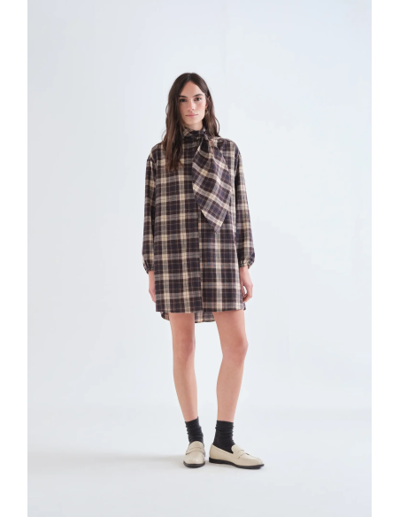 Compania Fantastica Brown Plaid Short Dress - 63C/11035
