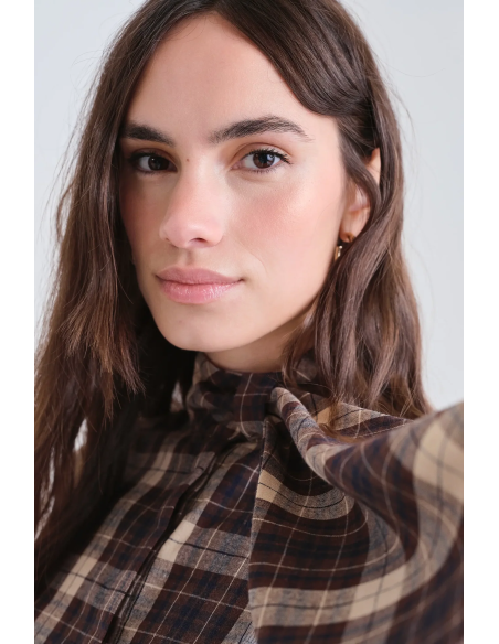 Compania Fantastica Brown Plaid Short Dress - 63C/11035