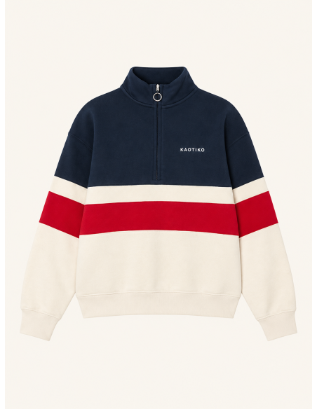 Kaotiko Crew Zipper Carter Ivory/Blue/Salsa - AT028-01-G002